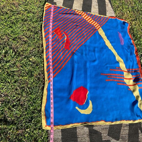 Vintage Post Modern Ginnie Johansen Rolled Silk Scarf 80s Artsy Geo Print - Picture 4 of 10